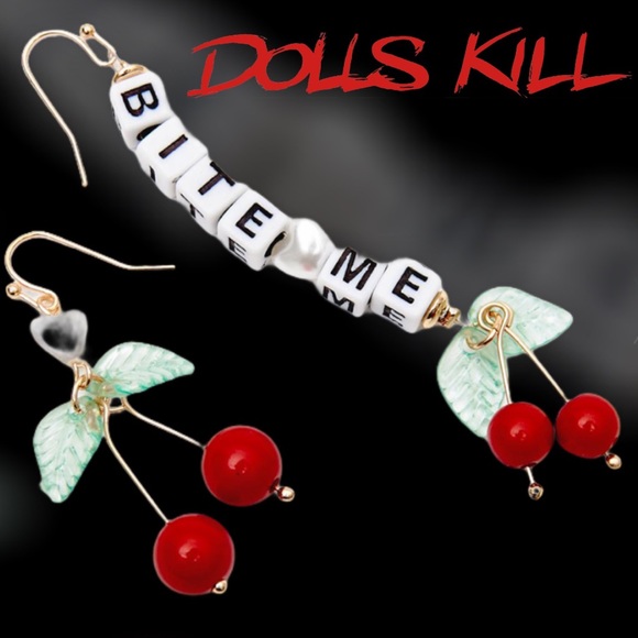 BITE ME BEADS CHERRIES DROP EARRINGS NWT - Picture 6 of 12